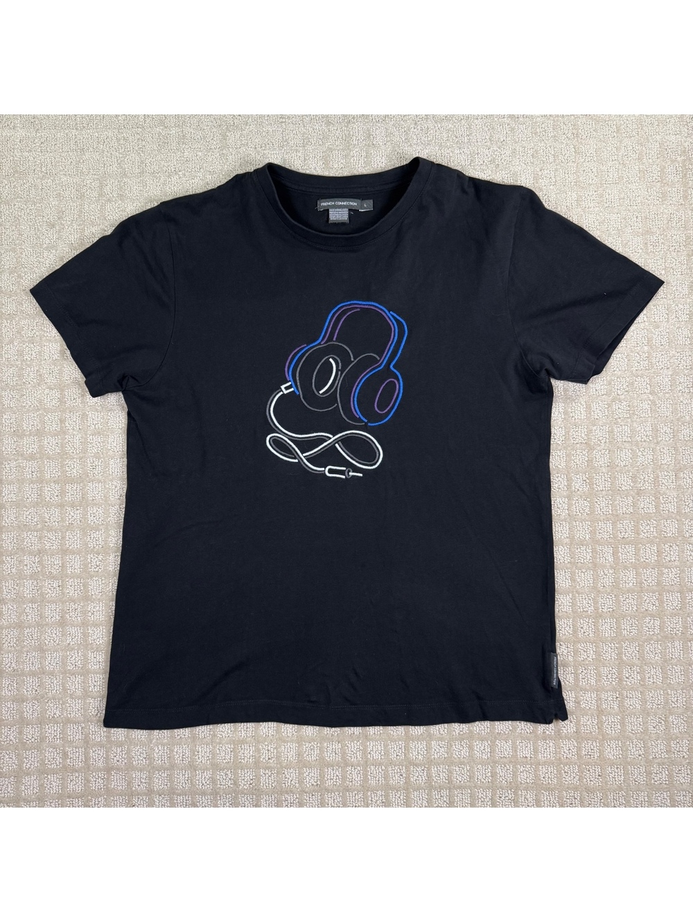 French Connection black headphones graphic T-shirt L